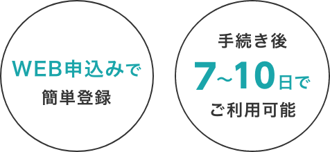 WEB申込みで簡単登録　手続き後7~10日でご利用可能